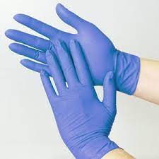 hands wearing blue gloves