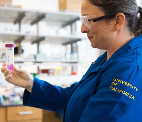 Two UCSB students wearing lab coats