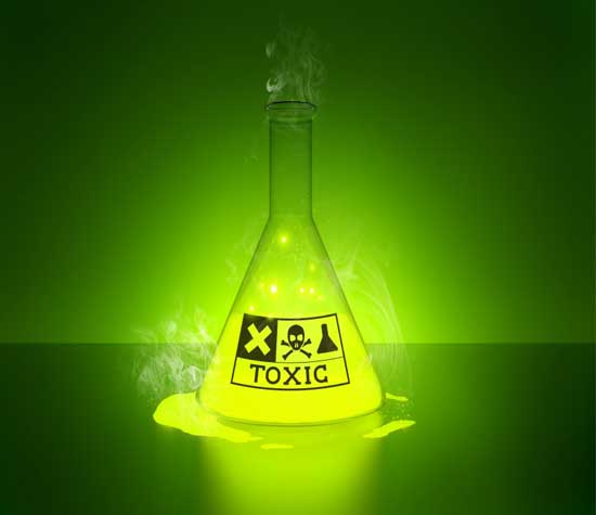 Image of toxic bottle on green background