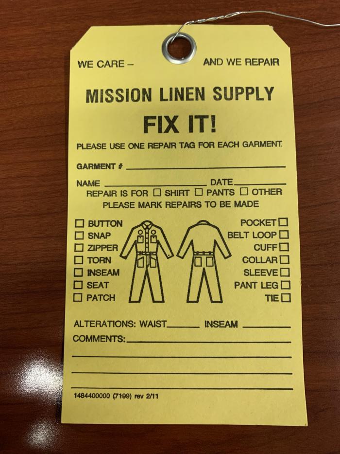 mission linen fix it tag front